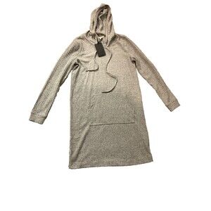 Jane and Delancey Gray Ribbed Knit Long Sleeve Hoodie Sweater Dress Medium